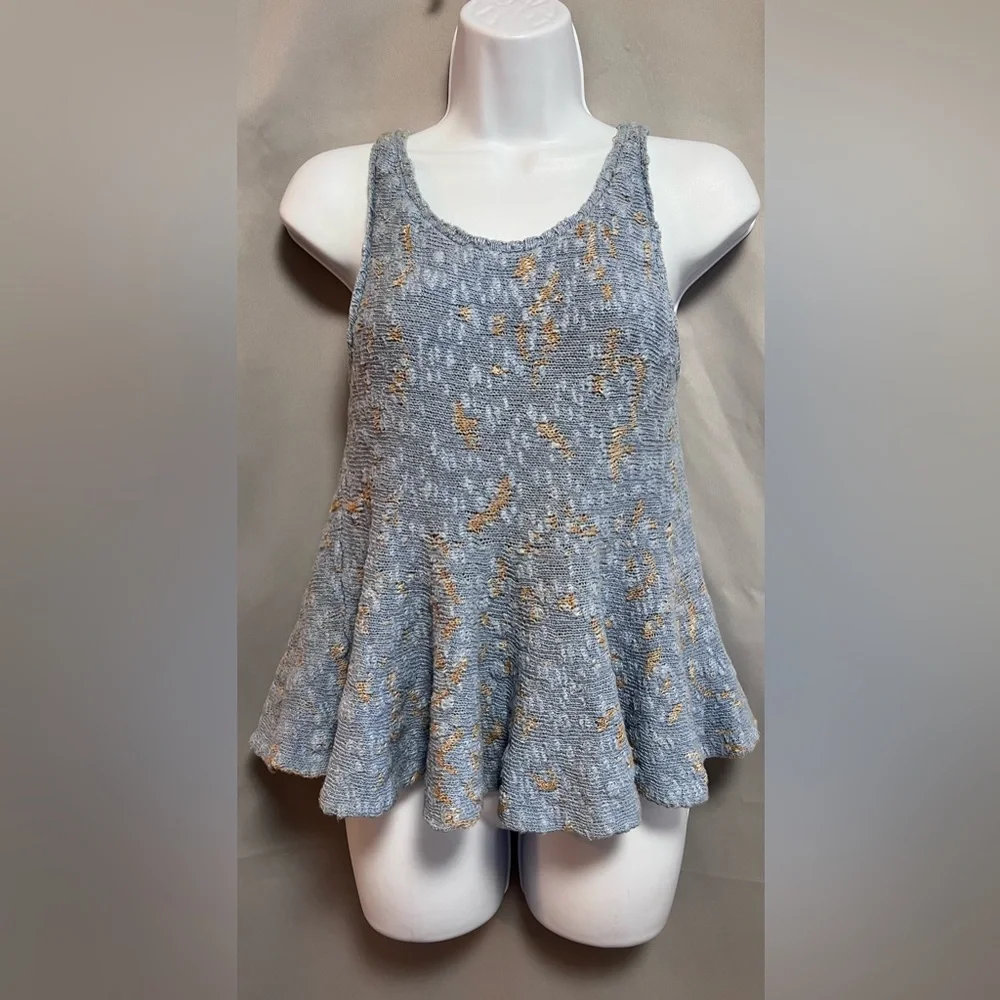 Free People Women Side By Side‎ Flared Blue Sz Small Peplum Tank Top Blouse Y2K